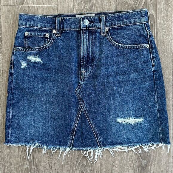 Everlane The Reconstructed Skirt Distressed Denim Mini Skirt Size 29 - Picture 1 of 8